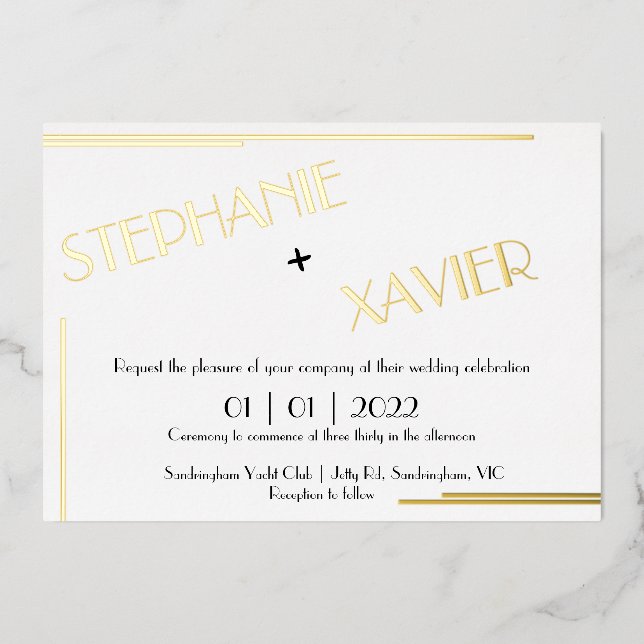 Minimalist Art Deco Foil Wedding Invitation 5x7 (Front)