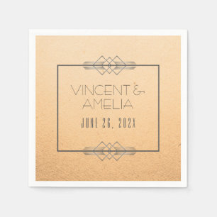 Minimalist Art Deco Peach Custom Wedding  Napkin