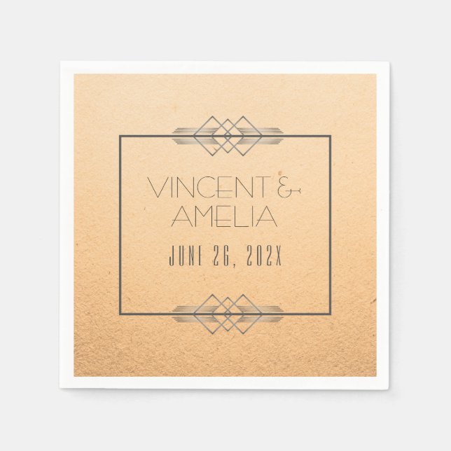 Minimalist Art Deco Peach Custom Wedding  Napkin (Front)