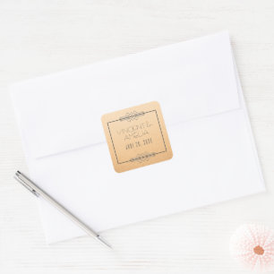 Minimalist Art Deco Peach Custom Wedding   Square Sticker