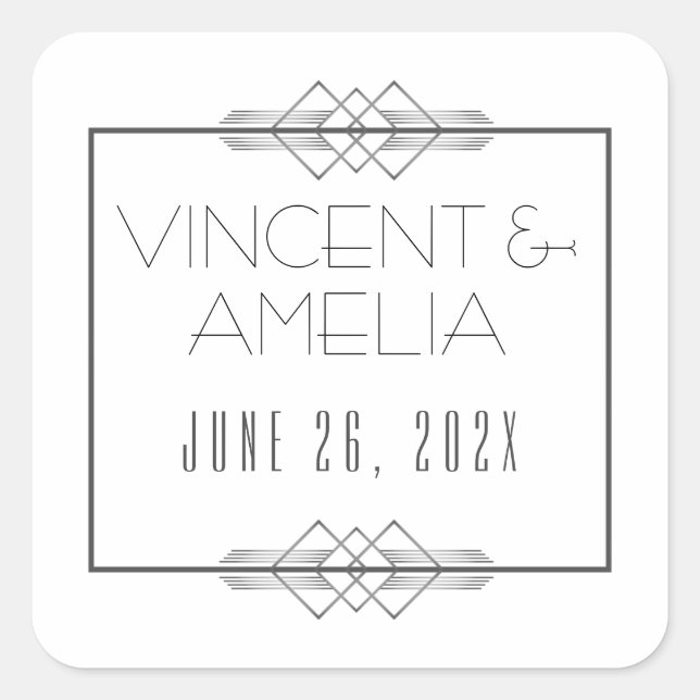 Minimalist Art Deco White Custom Wedding  Square Sticker (Front)