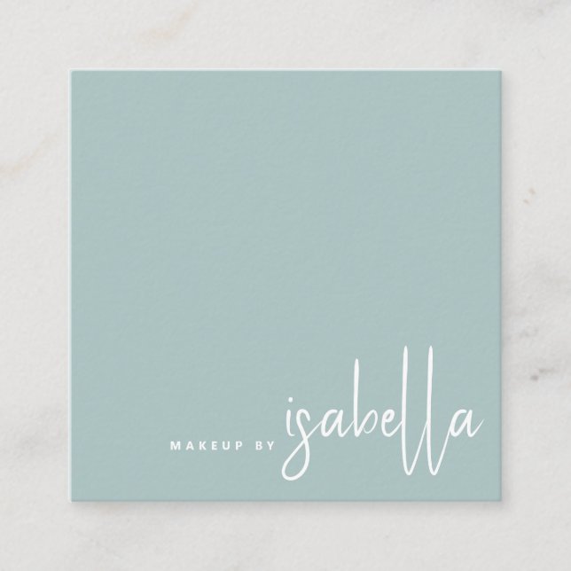 Minimalist Artist Script Makeup Artist Dusty Blue Square Business Card (Front)