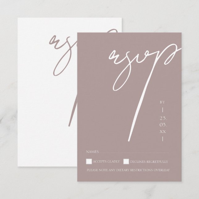 Minimalist Aubergine Script Typography Wedding RSVP Card (Front/Back)