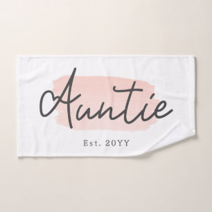 Minimalist Auntie Baby Pink Brush Stroke New Aunt Hand Towel