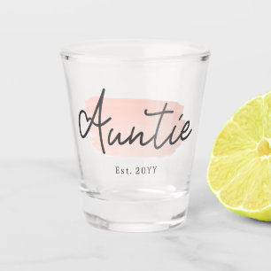 Minimalist Auntie Baby Pink Brush Stroke New Aunt Shot Glass