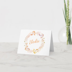 Minimalist Autumn Botanical Wreath Custom Name Note Card