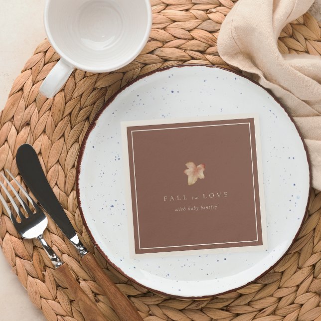 Minimalist Autumn Leaf "Fall in Love" Baby Shower Napkin (Creator Uploaded)