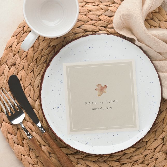 Minimalist Autumn Leaf "Fall in Love" Personalized Napkin (Creator Uploaded)