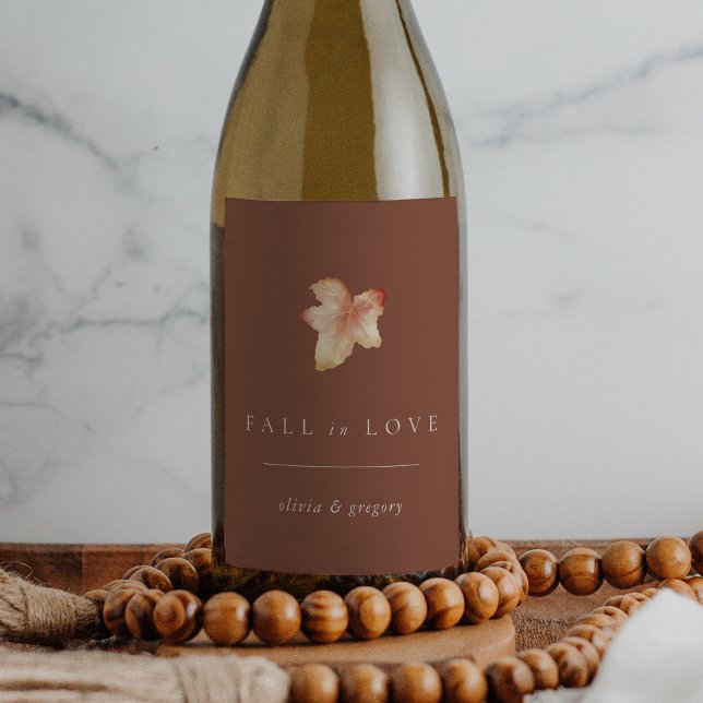 Minimalist Autumn Leaf "Fall in Love" Personalized Wine Label (Creator Uploaded)