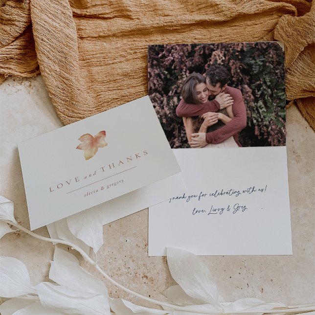 Minimalist Autumn Leaf Inside Photo Thank You Card (Creator Uploaded)