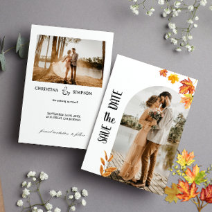 Minimalist Autumn Leaves, 2 Photo Save the Date Invitation