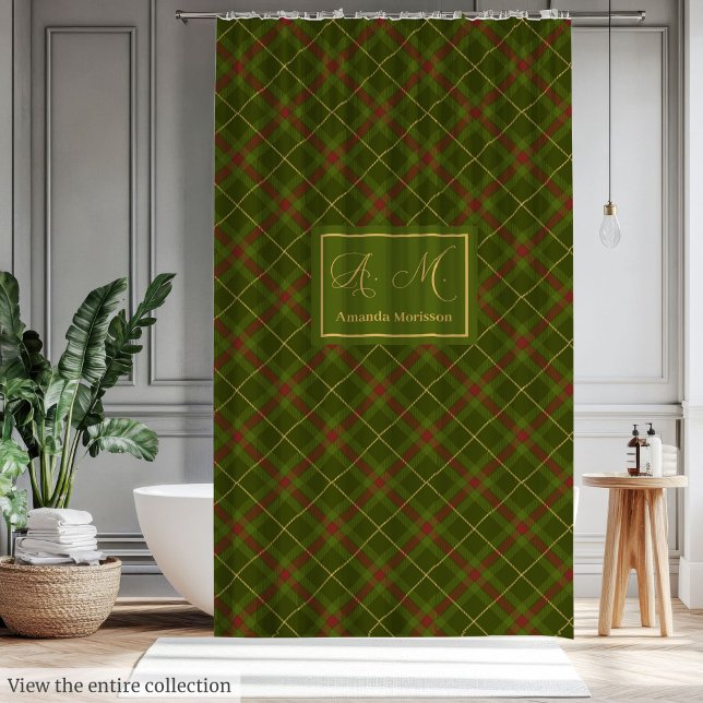 Minimalist Autumn Tartan Curtain Elegant Monogram (Minimalist Autumn Tartan Curtain Elegant Monogram)