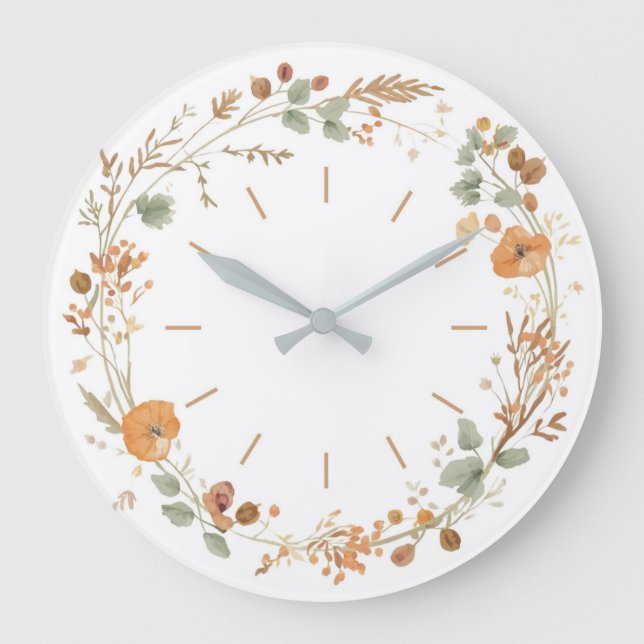 Minimalist Autumn Wildflower Wreath Wall clock (Front)