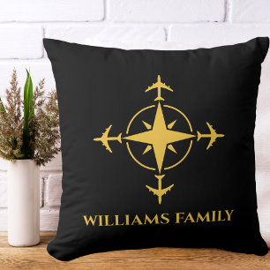 Minimalist Aviation Compass Airplane Travel Custom Throw Pillow