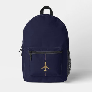 Minimalist Aviation Gold Airplane Printed Backpack