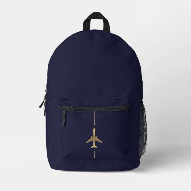 Minimalist Aviation Gold Airplane Printed Backpack (Front)
