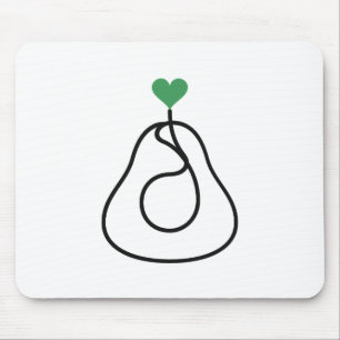 Minimalist Avocado One Line Art with Green Heart Mouse Pad