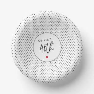 Minimalist B&W Geometric 40th Birthday Script Paper Plate