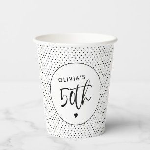 Minimalist B&W Geometric 50th Birthday Script Paper Cups