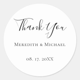 Minimalist B&W Personalized Dated Thank You Classic Round Sticker