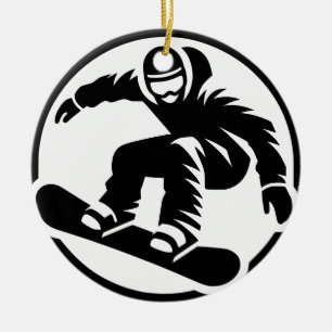 Minimalist B&W Snowboarder Freestyle Mid-Air Jump Ceramic Ornament