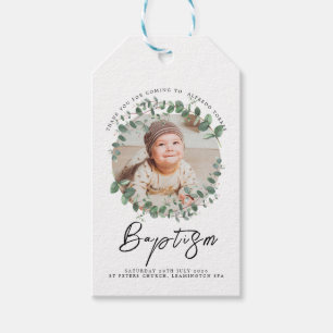 Minimalist Baby Baptism Invitation with Photo Gift Tags