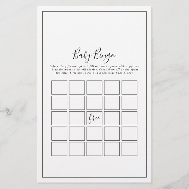 Minimalist Baby Bingo Game Flyer (Front)