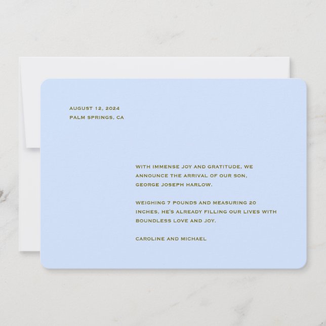 Minimalist Baby Blue Boy Birth Announcement (Front)
