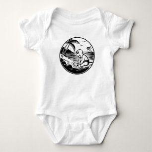 Minimalist Baby Bodysuit with Tropical Beach 