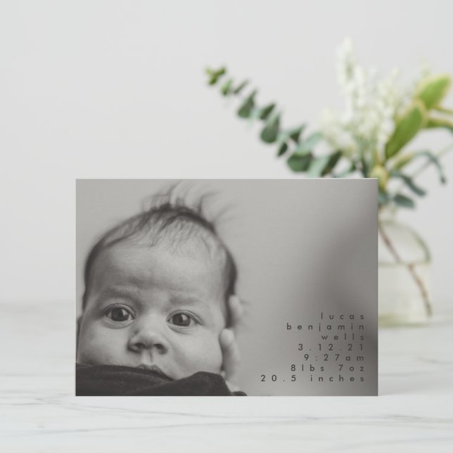 Minimalist Baby Boy Photo Birth Announcement (Standing Front)