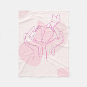 Minimalist Baby Feet Line Art with Butterfly  Fleece Blanket