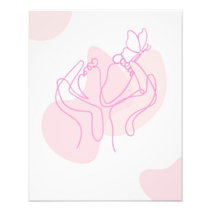 Minimalist Baby Feet Line Art with Butterfly Photo Print