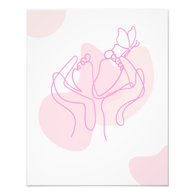 Minimalist Baby Feet Line Art with Butterfly  Photo Print (Front)