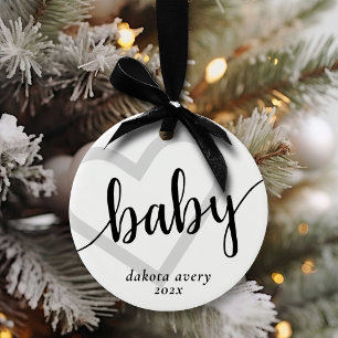 Minimalist Baby Keepsake   Heart with Custom Name Ceramic Ornament