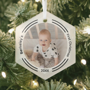 Minimalist Baby Photo First Christmas Glass Orname Glass Ornament