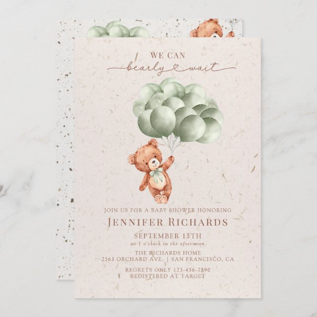 Minimalist Baby Shower | Bearly Wait Invitation (Front/Back)