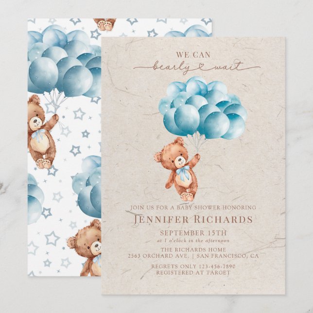 Minimalist Baby Shower | Bearly Wait Invitation (Front/Back)