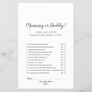 Minimalist Baby Shower Mummy or Daddy Game Flyer