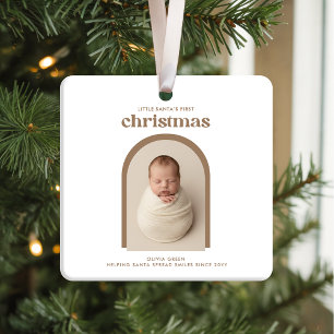 Minimalist Baby's First Christmas Arch Photo Ceramic Ornament