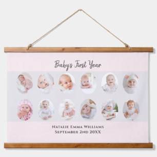 Minimalist Baby's First Year 12 Photo Collage Hanging Tapestry