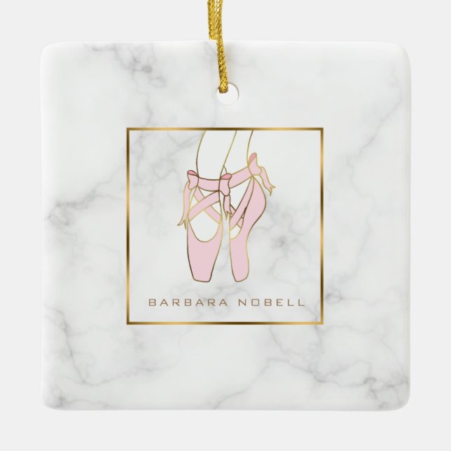 Minimalist Ballerina Marble Ballet Slippers Ceramic Ornament (Front)