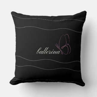 Minimalist Ballerina & Pink Butterfly Black Throw Pillow