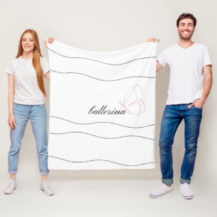 Minimalist Ballerina & Pink Butterfly White Fleece Blanket