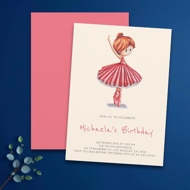 Minimalist Ballerina Pink Tutu Girl Birthday Invitation (Creator Uploaded)