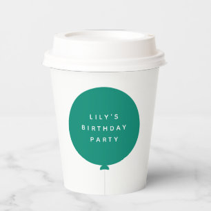 Minimalist Balloon   Green Kid's Birthday Party Paper Cups