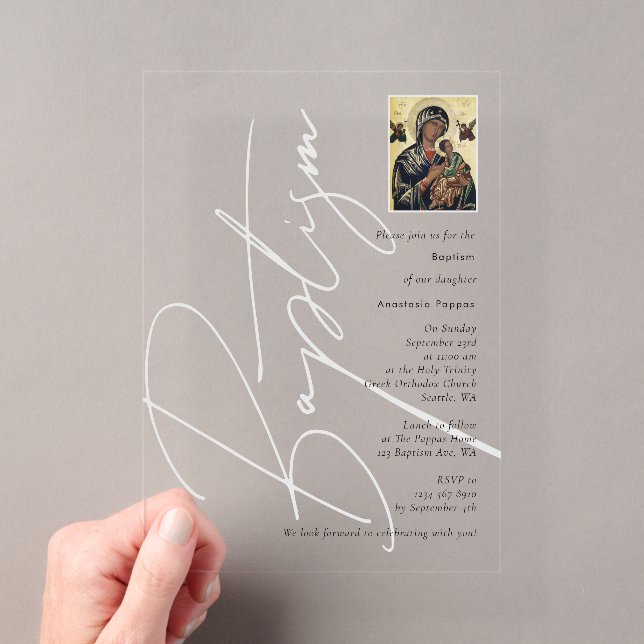 Minimalist Baptism Christening Greek Orthodox  Acrylic Invitations (Insitu (Handheld))