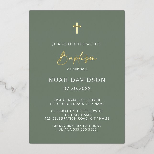 Minimalist Baptism Sage Green & Gold  (Front)