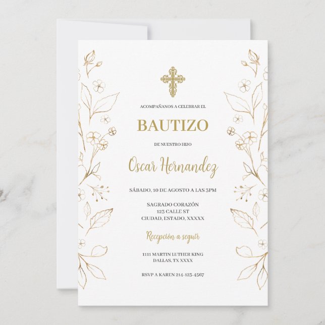 Minimalist Baptism Spanish Invitation (Front)