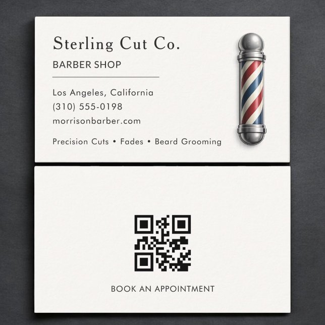 Minimalist Barber Shop QR Code Professional Business Card (Creator Uploaded)
