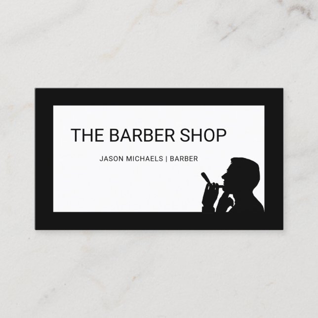 Minimalist Barbershop Plain and Simple Man Shaving Business Card (Front)